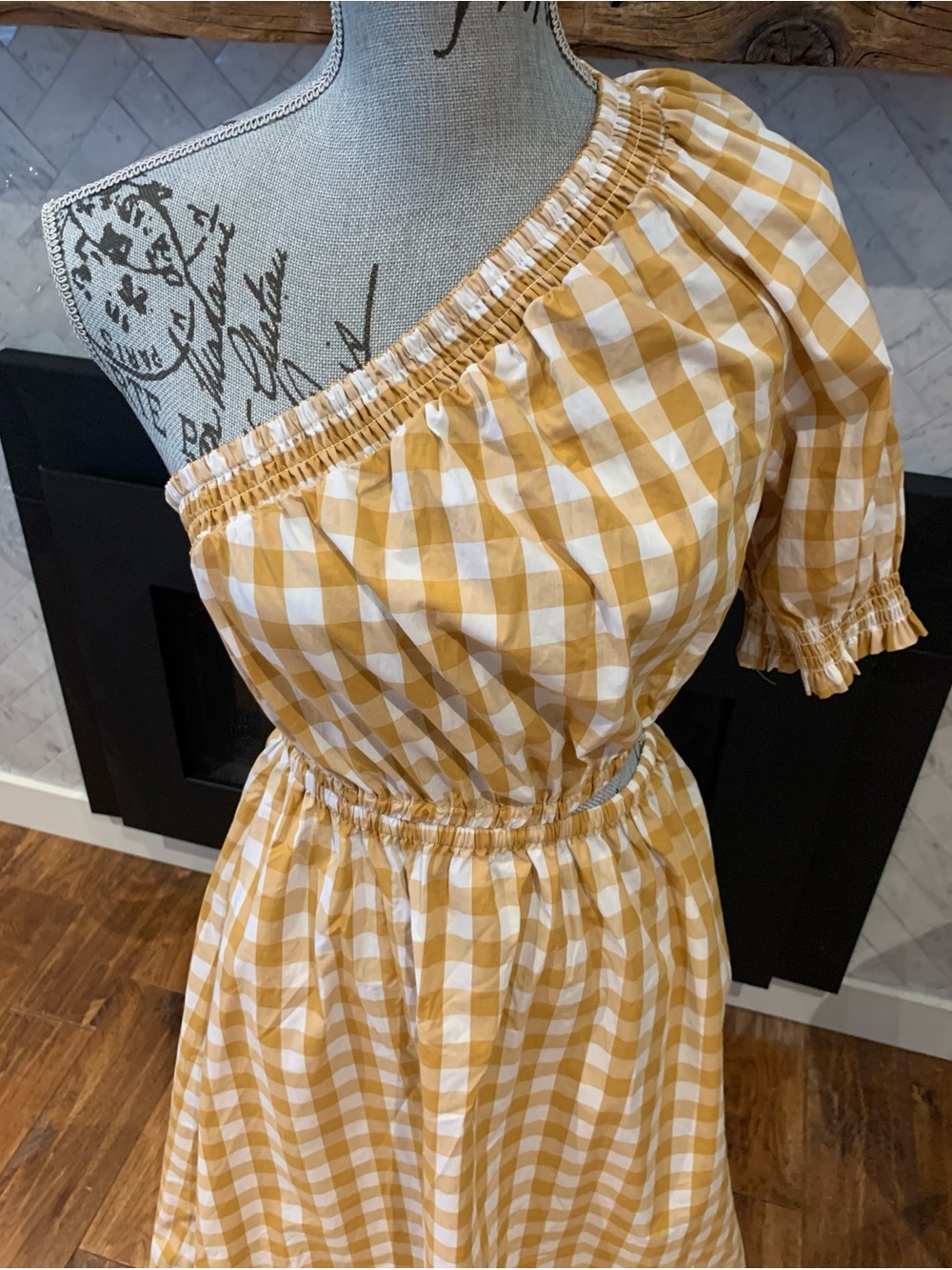 Who What Wear Off-Shoulder Yellow Gingham Midi Dress